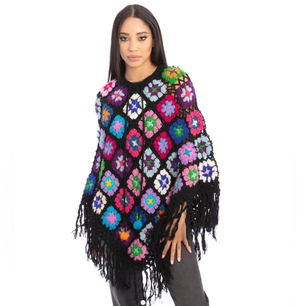 Hand-Knitted Multicolored Poncho